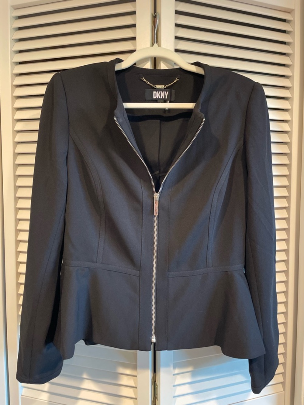 DKNY Black Zip-Front Peplum Blazer - Size 8
